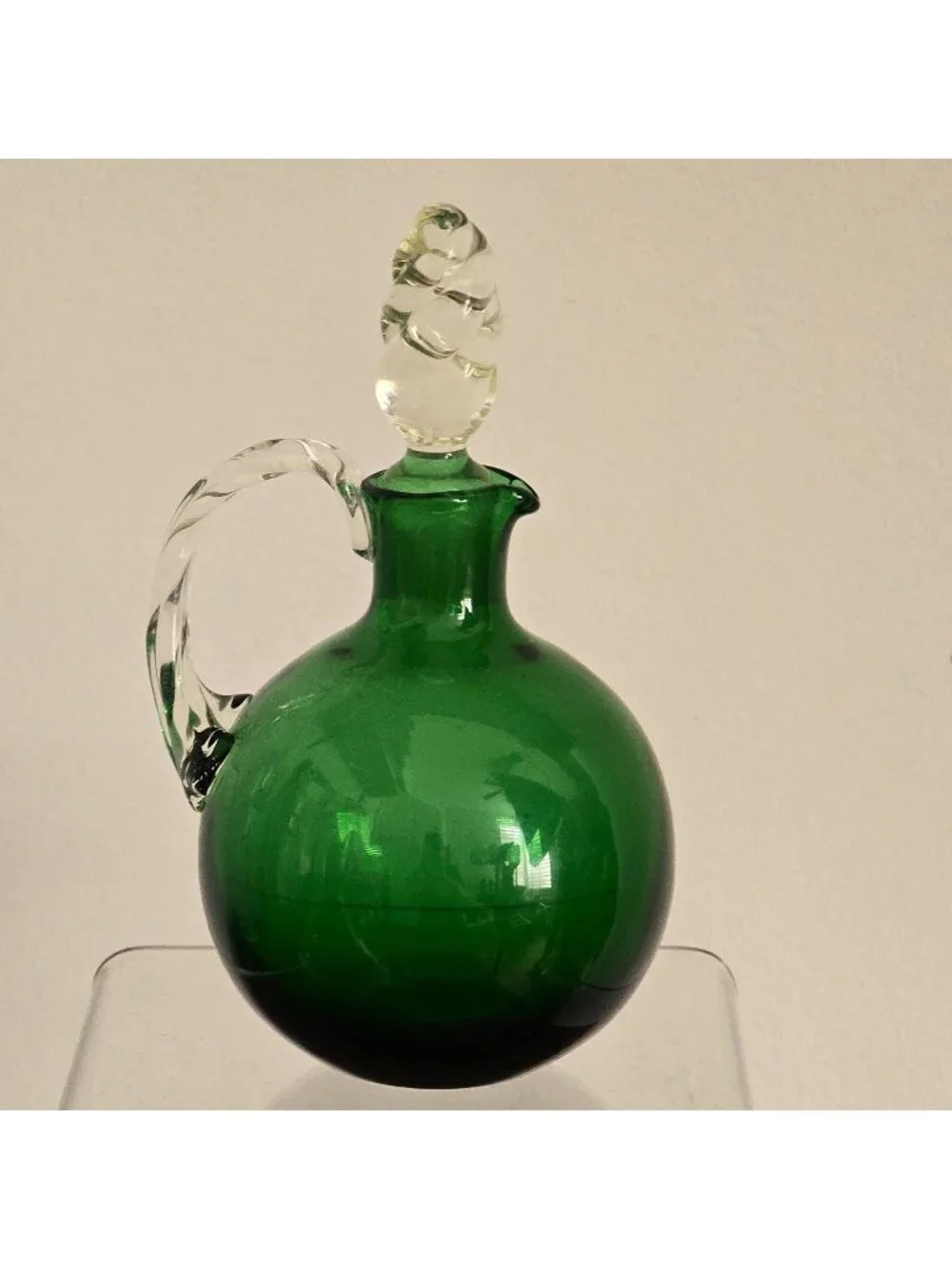 Emerald Green Art Glass Vintage Cruet 5 Inch Murano ? READ Small Flaw